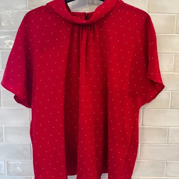 Vince Camuto Tops - Vince Camuto Red Polka Dot Mock Neck Blouse | Women's Size Petite Large